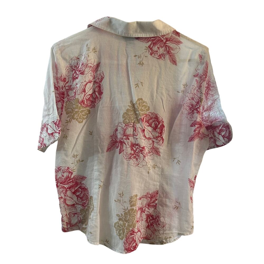 Kate Landry Women's Delicate Sheer Gold Red Floral Button Up‎ Size XL - Picture 4 of 6